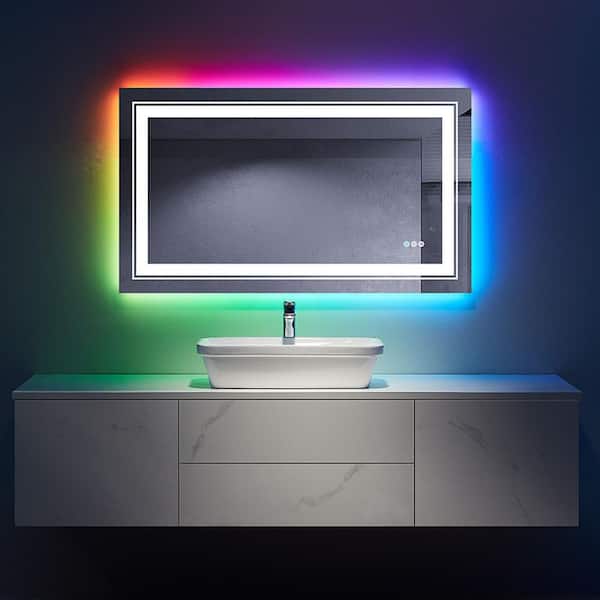 INSTER Iridescent 40 in. W x 24 in. H Rectangular Frameless RGB LED Lighted Defog Wall Mount Bathroom Vanity Mirror
