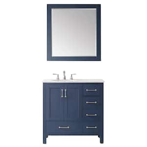 Gela 36 in. Vanity in Blue with Marble Vanity Top in White with White Basin and Mirror