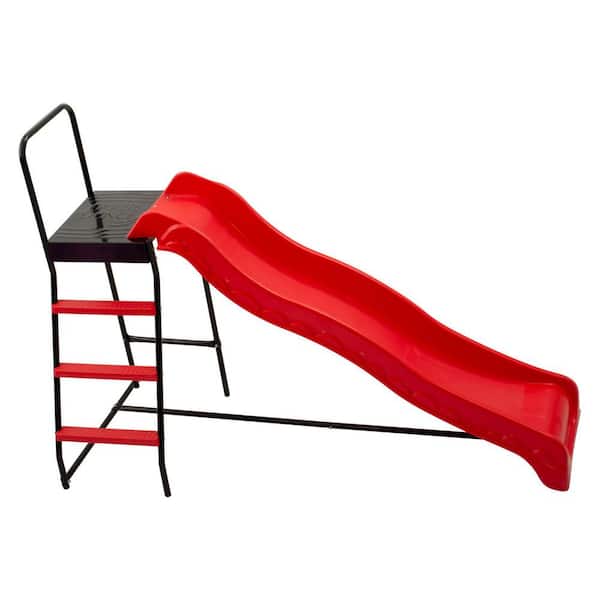 22 in. W x 72 in. D x 52 in. H Trampoline Step Ladder and Wave Slide - Red
