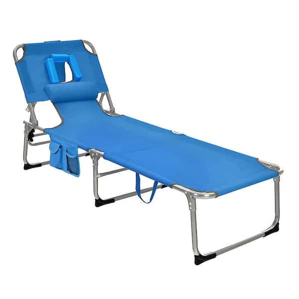 Costway Blue Durability Stability Metal Outdoor Lounge Chair