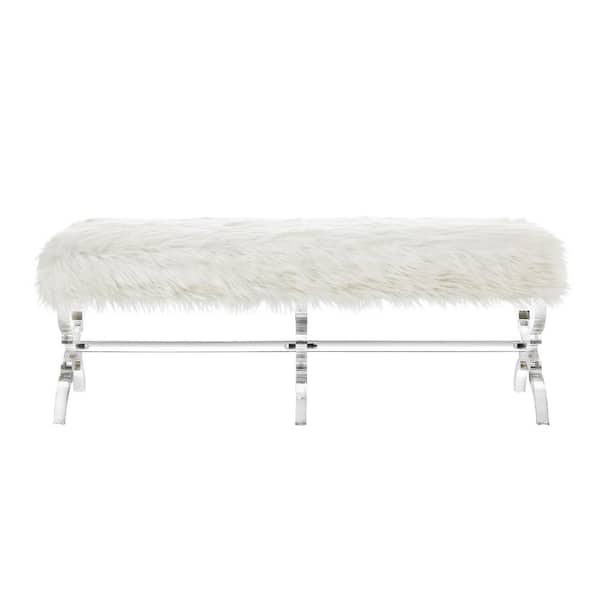 HomeRoots Amelia Cream 48 in. Faux Fur Bedroom Bench Backless Upholstered