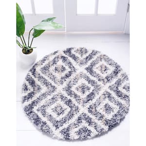 Hygge Shag Diamond Gray 3 ft. 3 in. x 3 ft. 3 in. Round Rug
