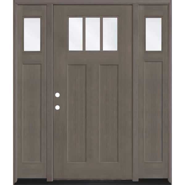 Regency 68 in. x 80 in. 1/4 TopL 3SDL Clear Glass RHIS Ashwd Fir Fiberglass Prehung Front Door w/14 in.-1/4TopSLs 6-9/16