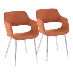 Margarite Orange Fabric and Chrome Metal Armchair (Set of 2)