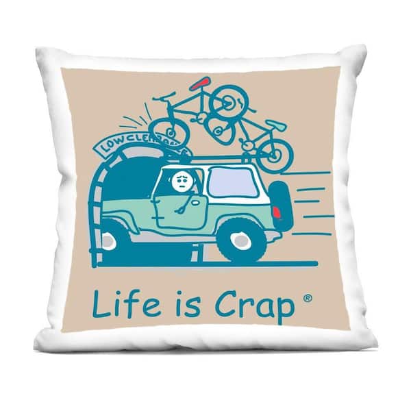 Falling Bikes Overpass Beige Print Polyester 18 in. x 18in. Throw Pillow