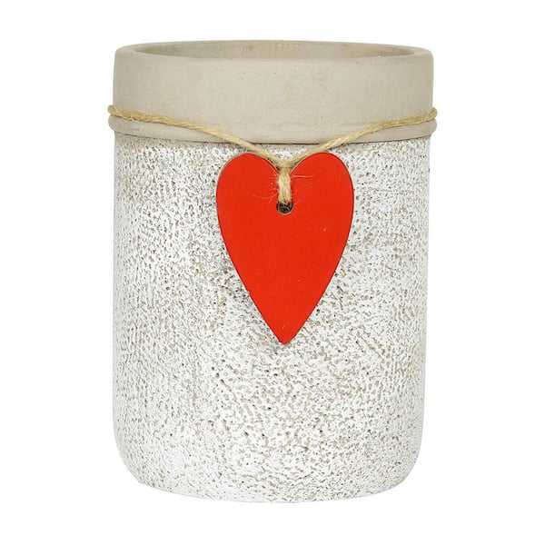 CHG CLASSIC HOME & GARDEN 4.75 in. Whitewash Cement Heart Vase Planter