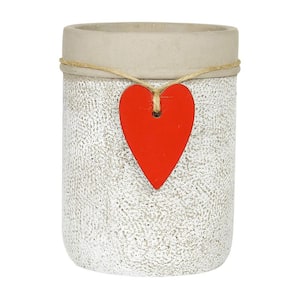 4.75 in. Whitewash Cement Heart Vase Planter