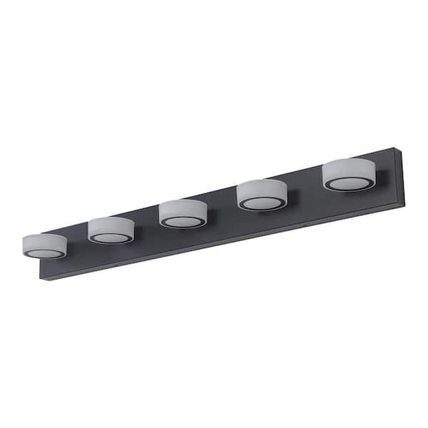 37 in. 5-Light Modern Black LED Bathroom Vanity Light Fixtures Over Mirror Bath Wall Lighting