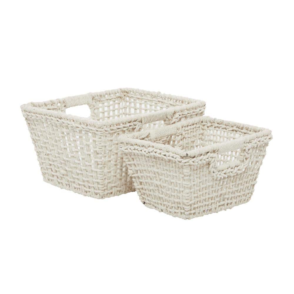 Handmade Cotton Rectangular Storage Baskets with Handles, Set of 2
