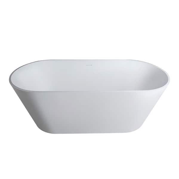 Foyil 65 in. x 29.5 in. Solid Surface Stone Resin Flatbottom Freestanding Bathtub Soaking Bathtub in Matte White