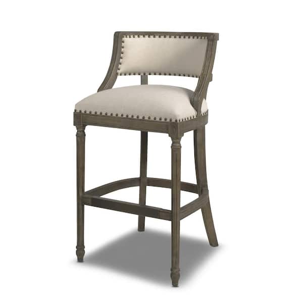 Jennifer Taylor Paris 30.5 in. Light Beige Farmhouse Bar Stool with Backrest and Wood Frame