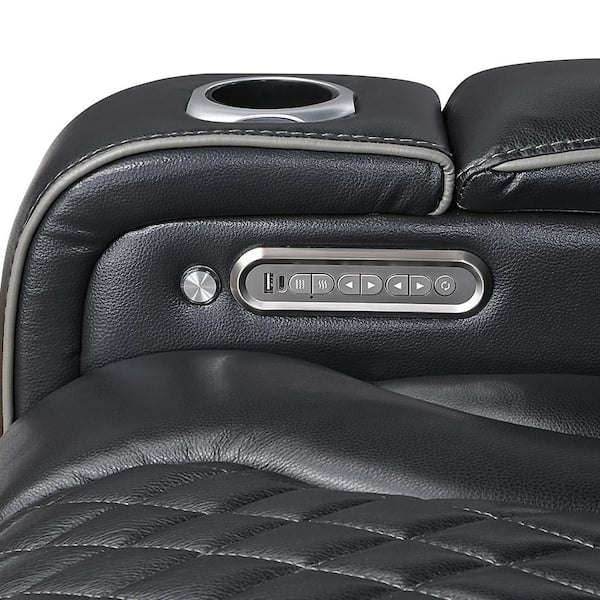 Lazzara Cassian 72 in. W Black Leather 2-Seater Power Double
