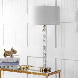 Rayna 37 in. Clear/Gold Metallic Table Lamp with Off-White Shade