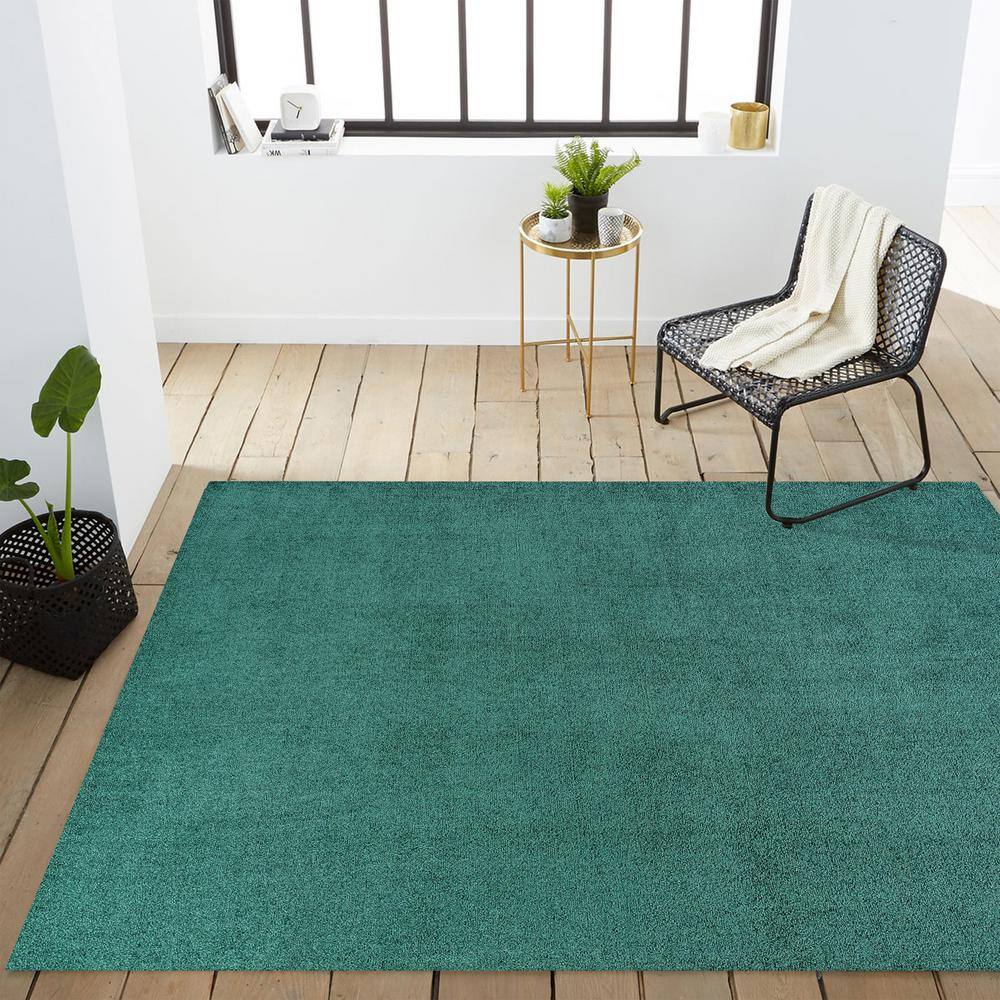 Emerald Green Synthetic Reversible Low-Pile Area Rug