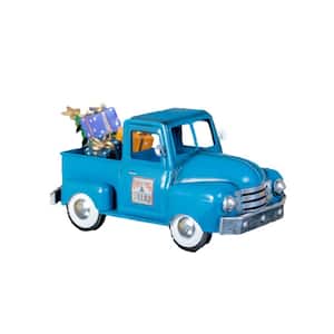 13 in. Long Mini Metal Truck with Christmas Tree and Gifts in Blue