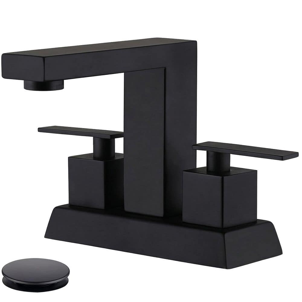 4 in. Centerset Double Handle High Arc Bathroom Faucet with Drain Kit Included in Matte Black price history on PriceWatchPro