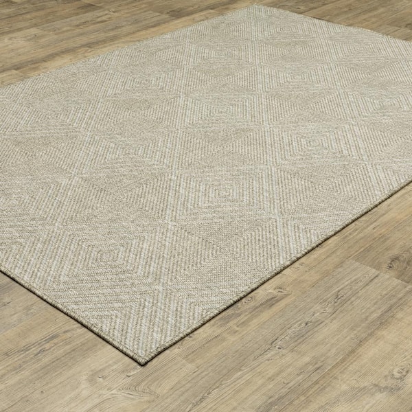 Thrasher Beige 10 ft. x 13 ft. Geometric Diamonds Polypropylene Indoor/Outdoor Area Rug
