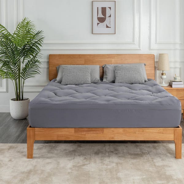 Dual Layer 4 in. King Memory Foam Mattress Topper with 8-21 in. Deep Pocket in Gray