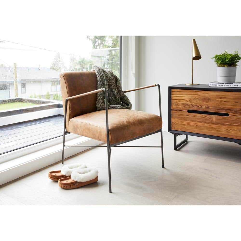 Dune Arm Chair-Sturdy Iron Frame and Leather in Cappuccino