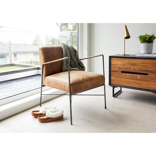 NADAAL STUDIOS Dune Arm Chair-Sturdy Iron Frame and Leather in Cappuccino