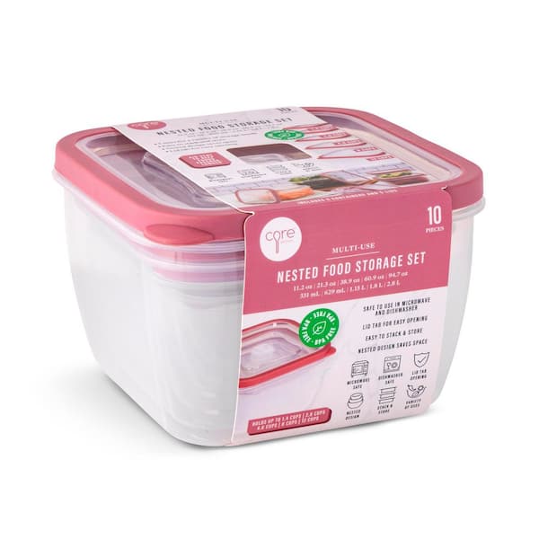 10pc Square Food Storage Set-11. 2oz/21. 3oz/38. 9oz/60. 9oz/94. 7oz-Vintage Pink
