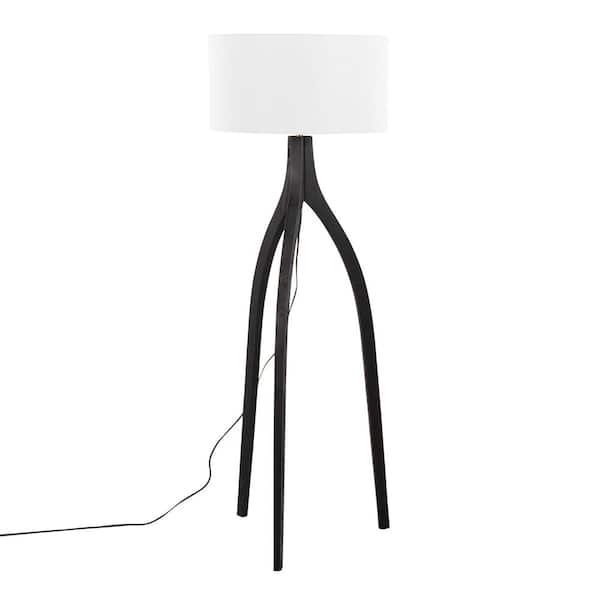 60.25 in. Black Contemporary 1-Light Smart 1-Way (On/Off) Standard Floor Lamp for Living Room with Linen Drum Shade