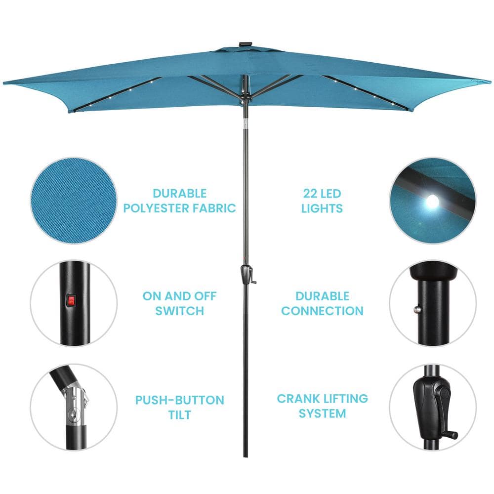 Teal Rectangular Solar LED Patio Umbrella with Steel Frame