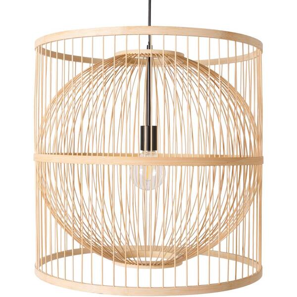 Ornado 100-Watt 1-Light Beige Pendant Light with Drum Shaped Bamboo Shade
