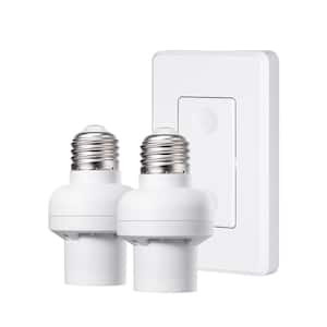 120-Volt Remote Control Light Bulb Socket w/ Wall Mounted Wireless Controller, White (1 Wall Switch Plus 2 Socket)