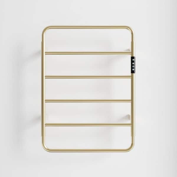 6 Bar Wall Mounted Plug-in/Hard-Wired Towel Warmer Heated Rack in Brushed Gold with Intelligent Touch Screen Timer