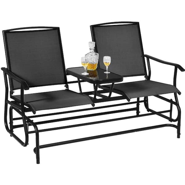 Unbranded 2-Person Metal Outdoor Glider Bench, Patio Rocking Swing Loveseat for Garden, Poolside, Balcony, Lawn Rocker, Black