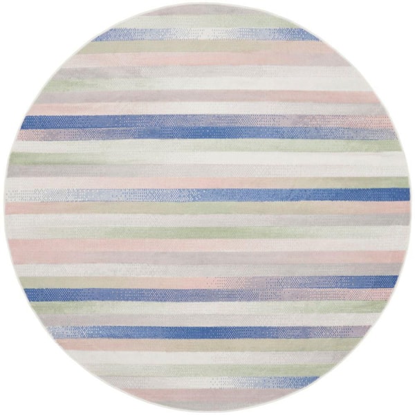 Whimsicle Ivory Multicolor 5 ft. Geometric Contemporary Round Area Rug