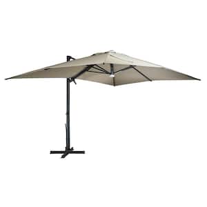 10 ft. x 13ft. Rectangle Bluetooth Ambient Light 360-Degree Rotation Cantilever Tilt Outdoor Patio Umbrella in Taupe