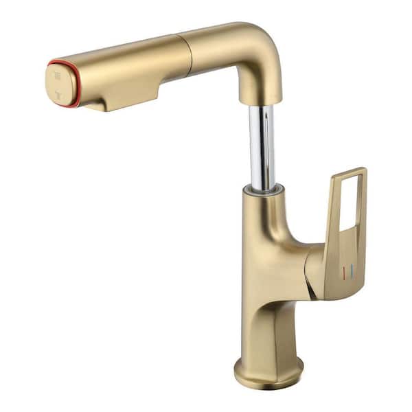 Single Handle Brushed Gold 12.8 in. Lift Spout Pull Down Sprayer Kitchen Faucet with 360° Spout Swivel