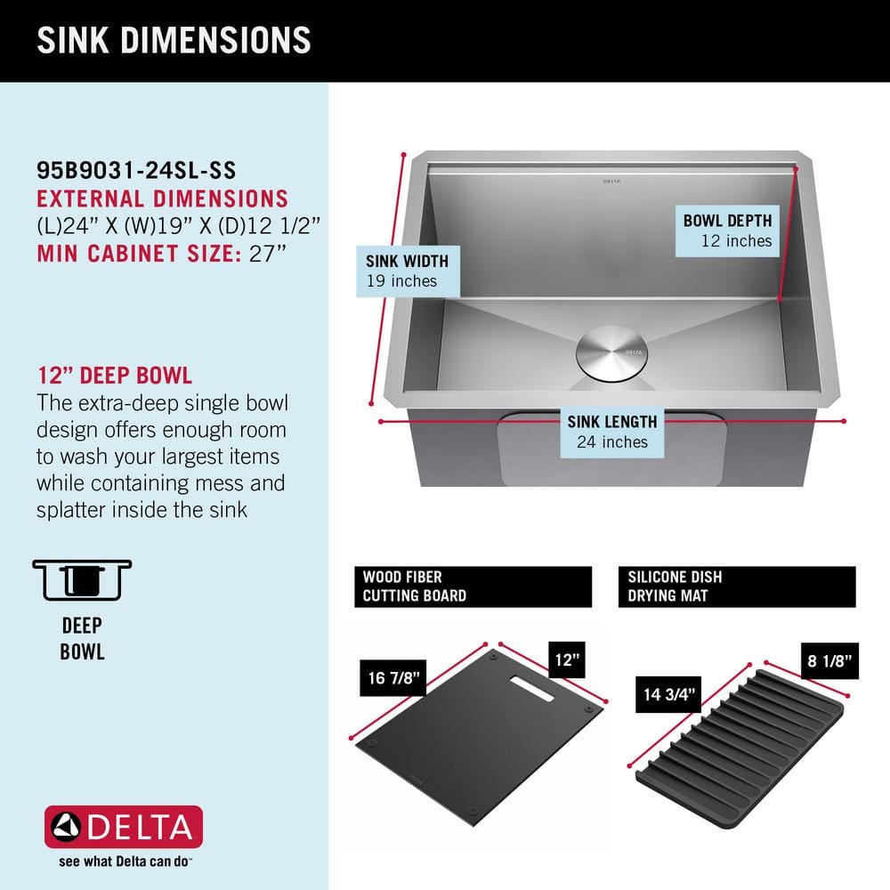 Delta 24-Inch Stainless Steel Undermount Workstation Sink