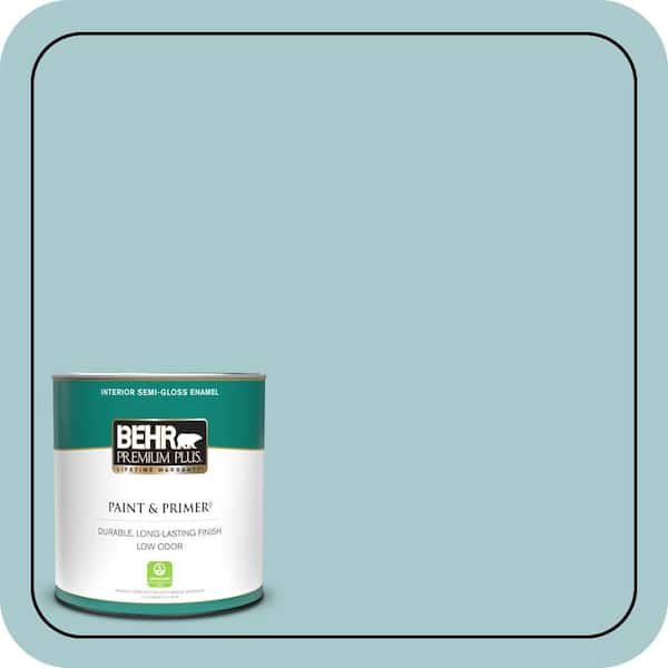 BEHR PREMIUM PLUS 1 qt. #PMD-95 Coastal Surf Semi-Gloss Enamel Low Odor Interior Paint & Primer
