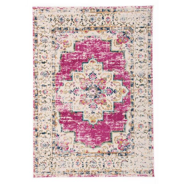 World Rug Gallery Bohemian Medallion Distressed Design Area Rug 7'10" x 10' Pink