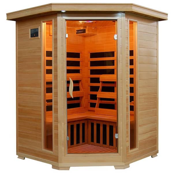 HeatWave 3-Person Hemlock Corner Infrared Sauna with 7 Carbon Heaters
