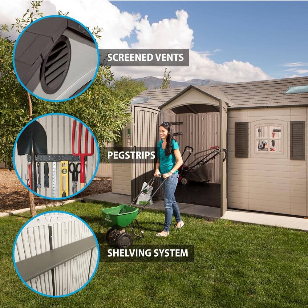 Beige Dual Entry 15' x 8' Outdoor Storage Shed with Windows