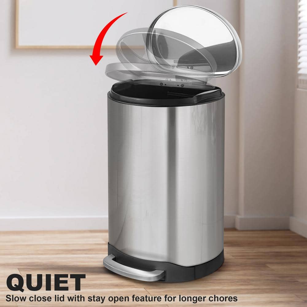 Brushed Stainless Steel Semi-Round Step-On Trash Can