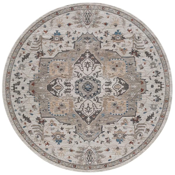 MILLERTON HOME Rhye Greige 8 ft. x 8 ft. Round Bohemian Medallion Area Rug