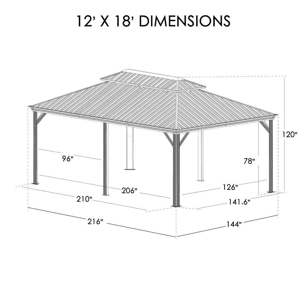 Alexander 12' x 18' Brown Aluminum Hardtop Gazebo with Curtains and Netting