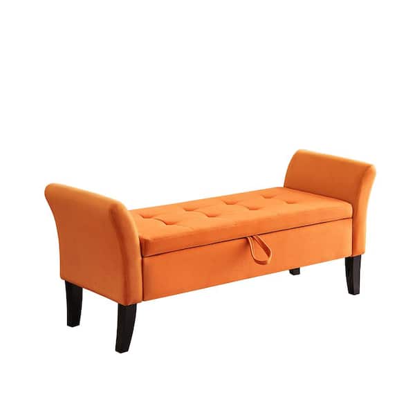 JAYDEN CREATION Telmo Contemporary Orange Velvet Wide Bench with Storage