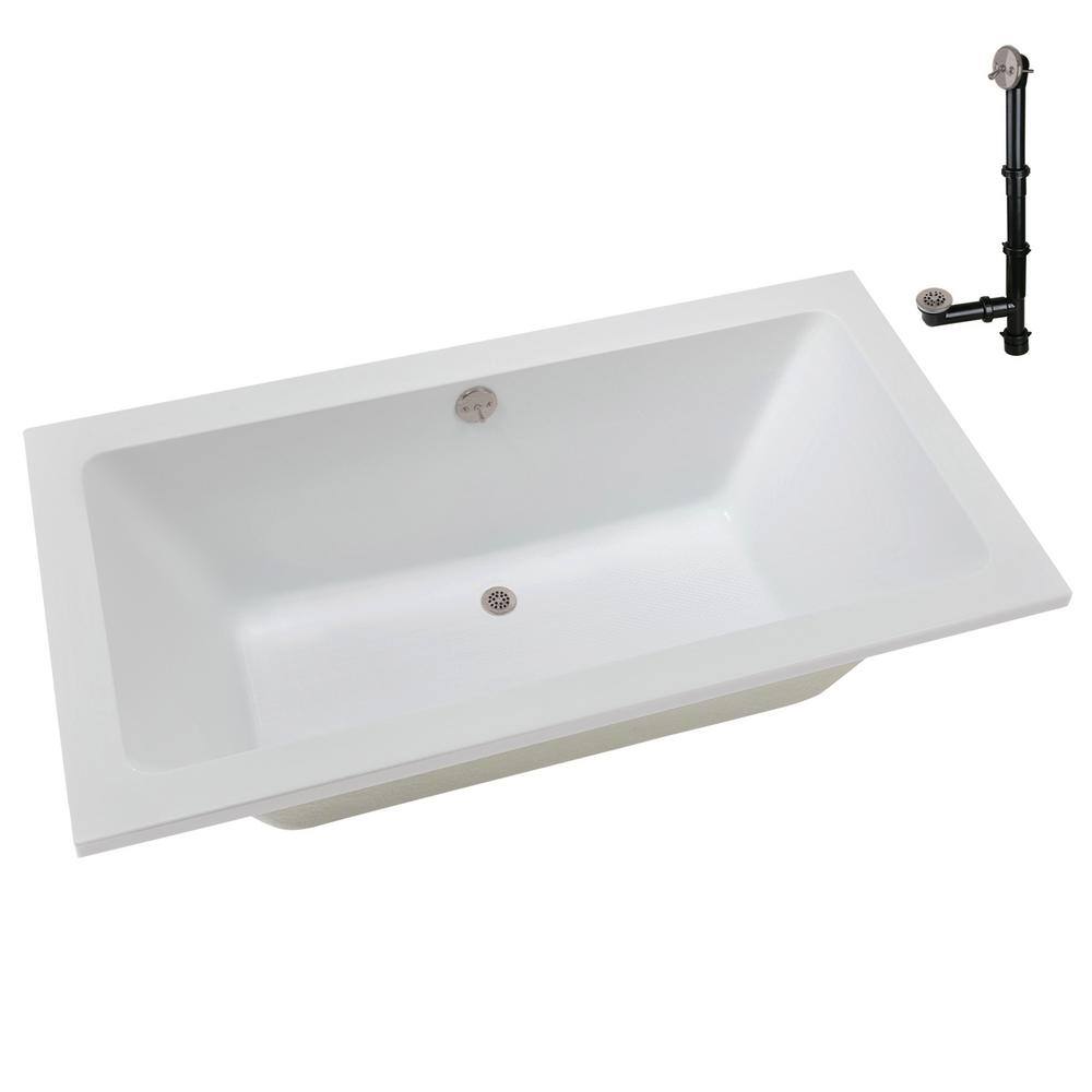 66'' x 34'' Glossy White Acrylic Soaking Drop-In Bathtub