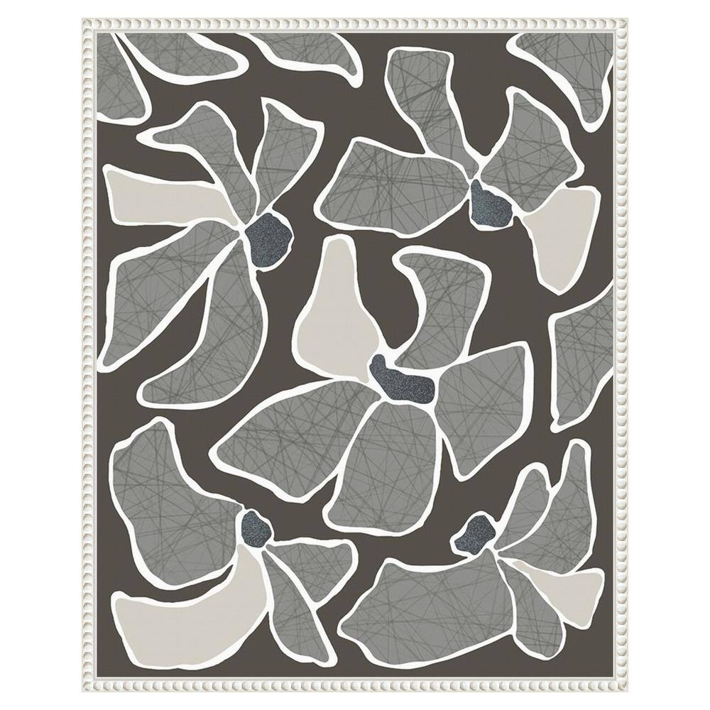 Grey Flower Blooms II Abstract Canvas Print with White Frame