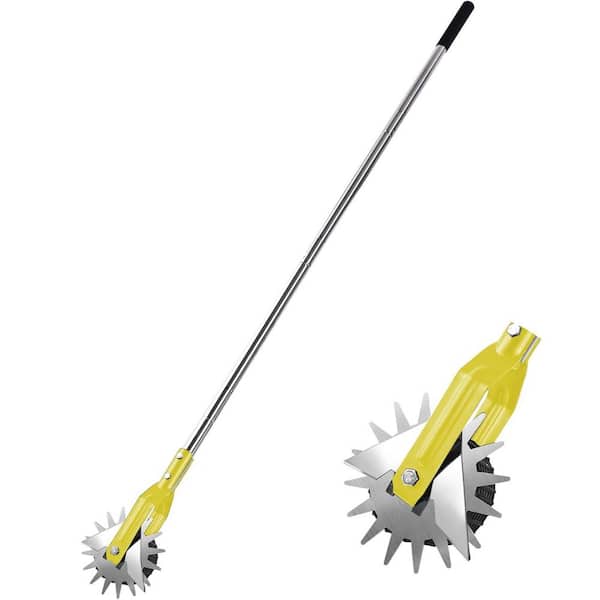 58.3 in. Yellow Manual Lawn Tool Wheel Rotary Edger, Grass Trimmer w/ 3-Sections Stainless Steel Handle and Cushion Grip