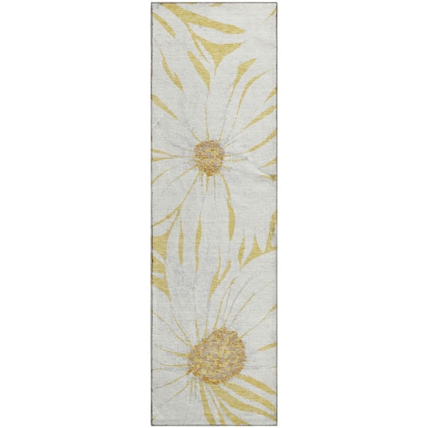 Mayfield Premium Machine Washable Abstract AMF2263 Gold 2 ft. x 7 ft. Runner Rug