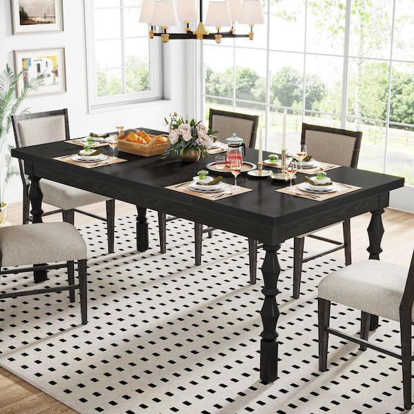 62 in. Modern Black Engineered Wood 4 Legs Dining Table, Rectangle Dinner Kitchen Table for 4 to 6