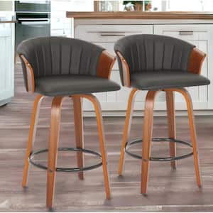 26 in. Black Low Back Metal Counter Height Bar Chair with Faux Leather Seat Set of 2