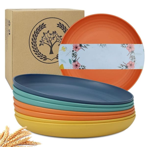Numhew BPA-Free Wheat Straw Plastic Plates (Set of 8), Dishwasher